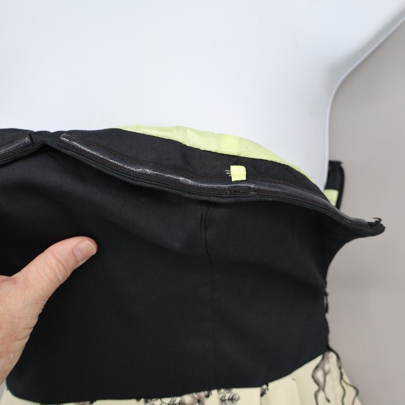 Anthropologie Postmark Conifer Deer Strapless Holiday Dress Women 4 Yellow Black - Picture 11 of 16